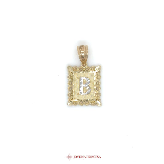 14K Gold Initial Pendant with Decorative Frame