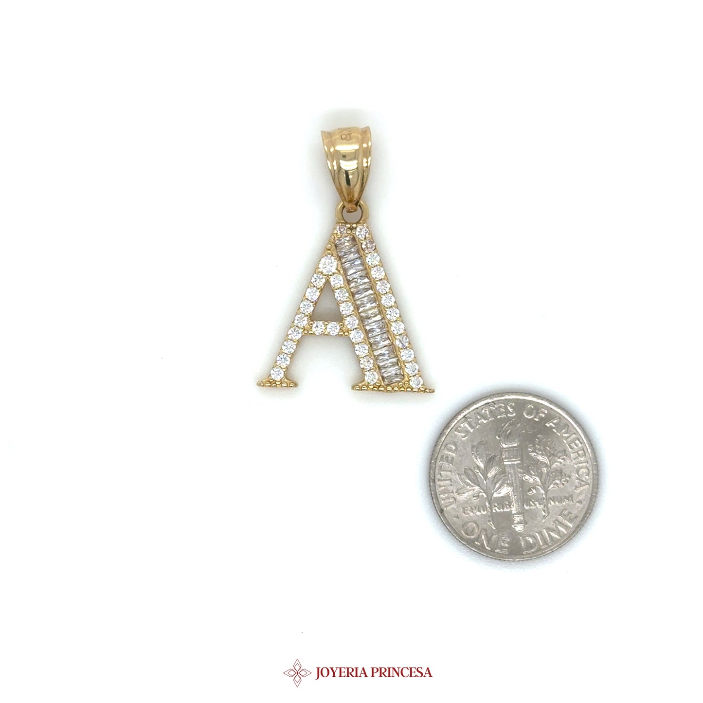 14K Gold Initial Pendant with Simulated Diamonds