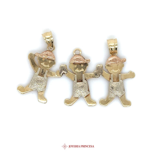 14K Gold Playful Kids Charms Trio Pendant