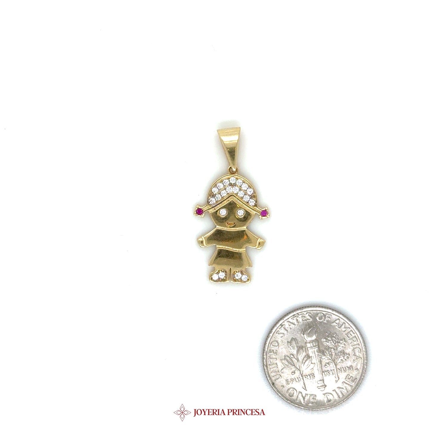 14K Gold Child Motif Pendant with CZ and Ruby Accents