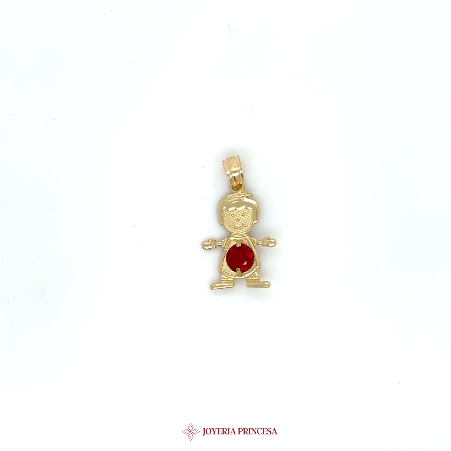 14K Gold Birthstone Character Pendant with Red Stone