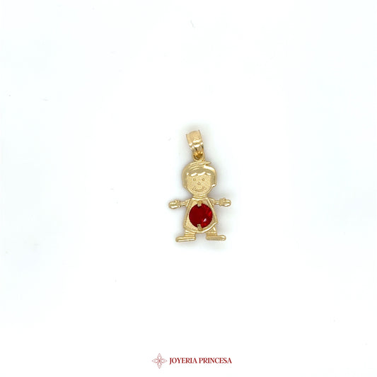 14K Gold Birthstone Character Pendant with Red Stone