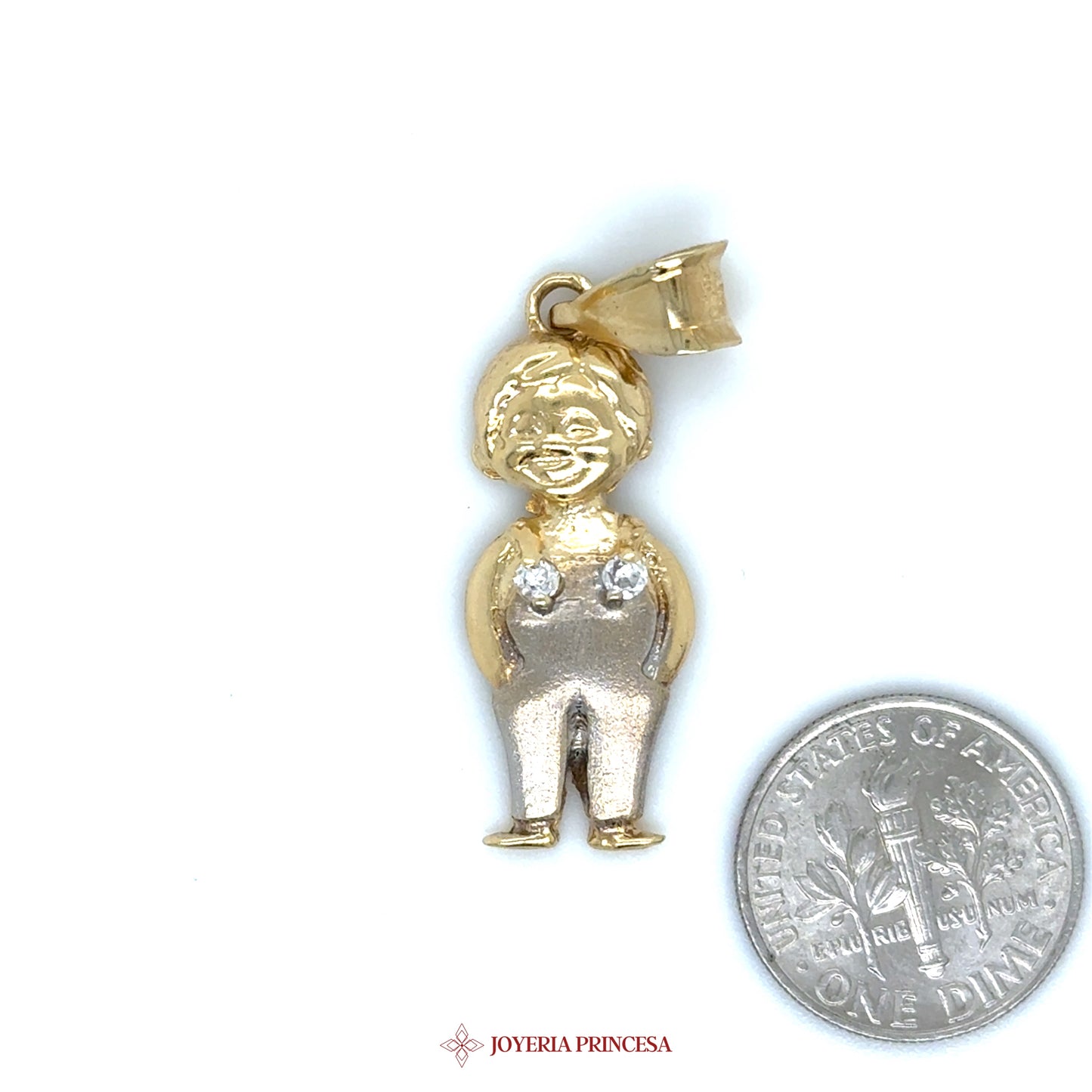 14K Gold Playful Character Pendant with CZ Accents