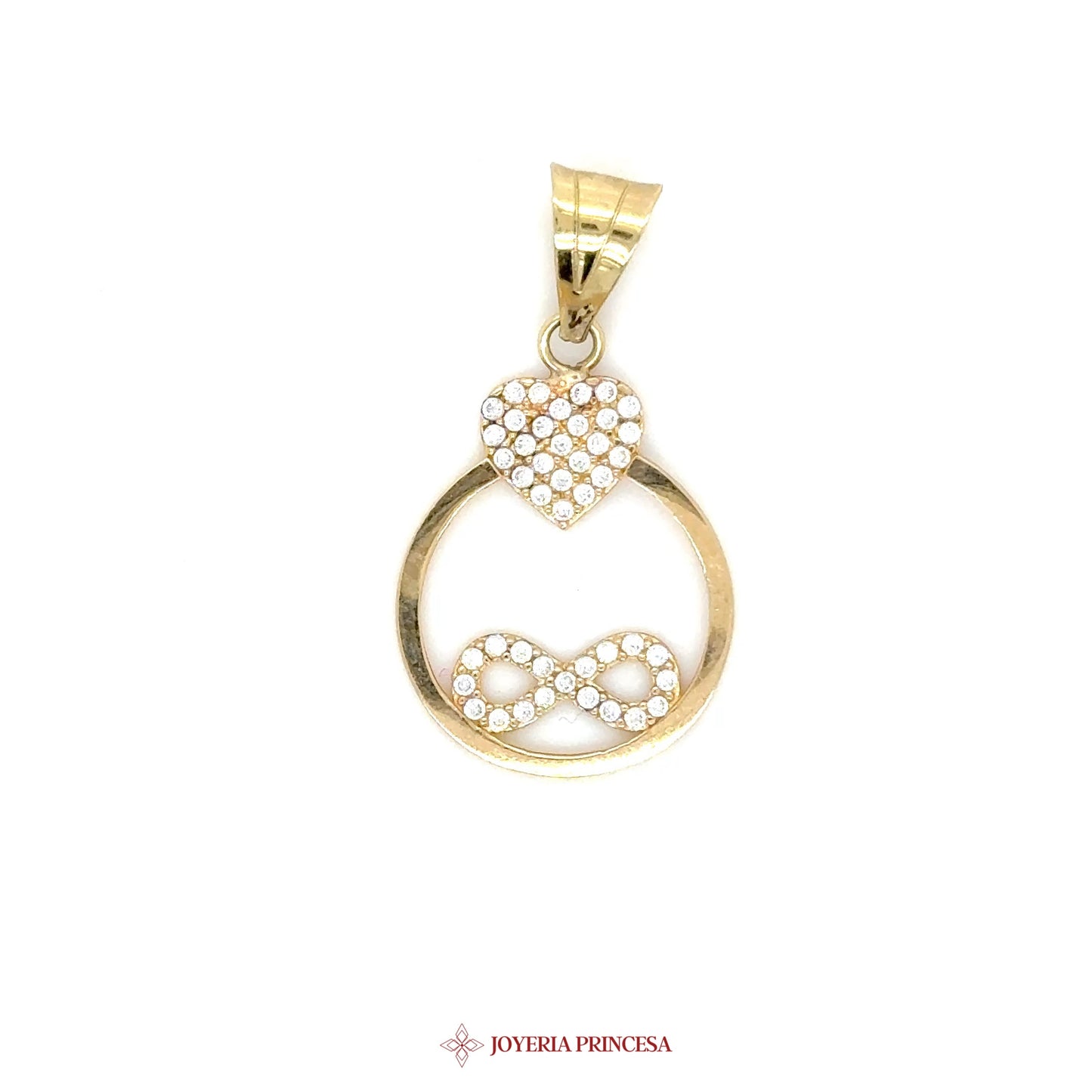 10K Gold Heart & Infinity Pendant with CZ Stones