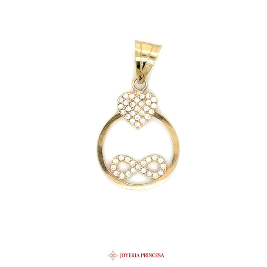 10K Gold Heart & Infinity Pendant with CZ Stones