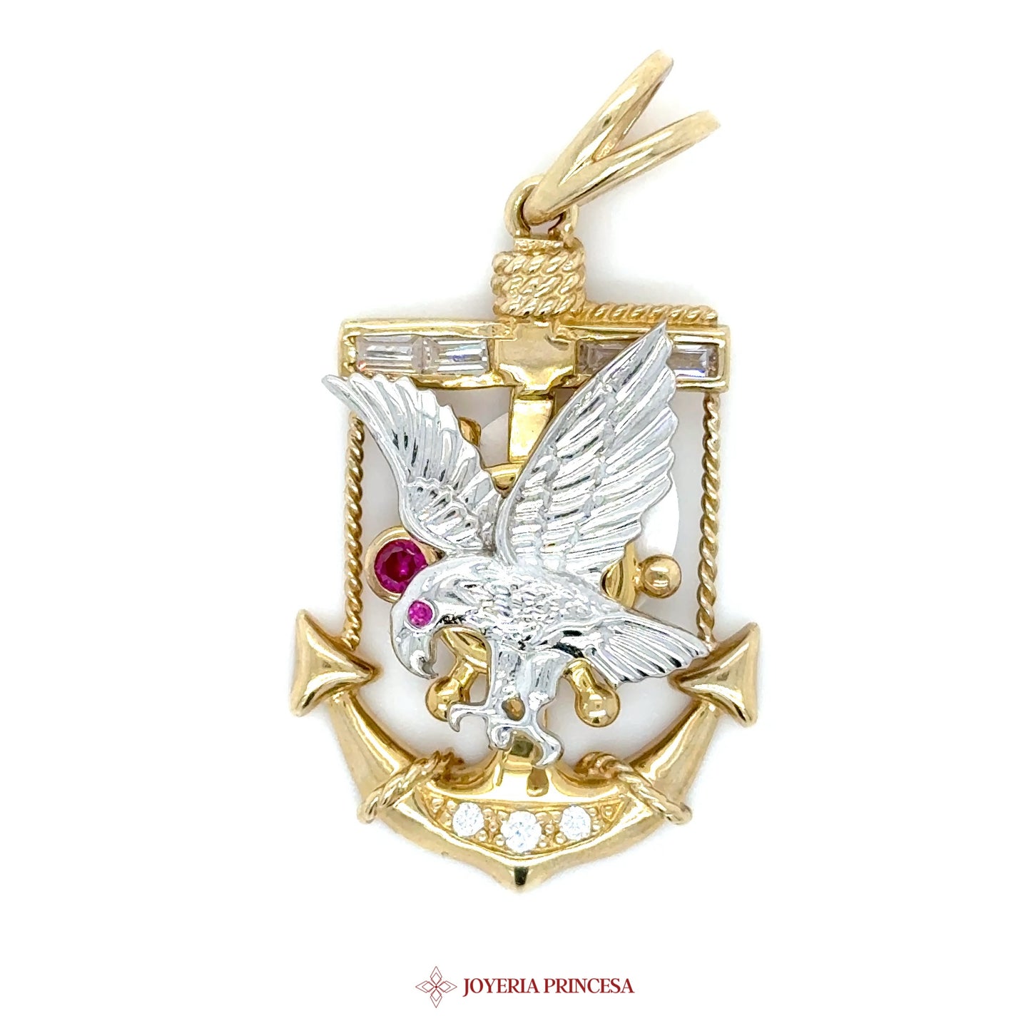 10K Eagle Pendant with Ruby Accents and Anchor Motif