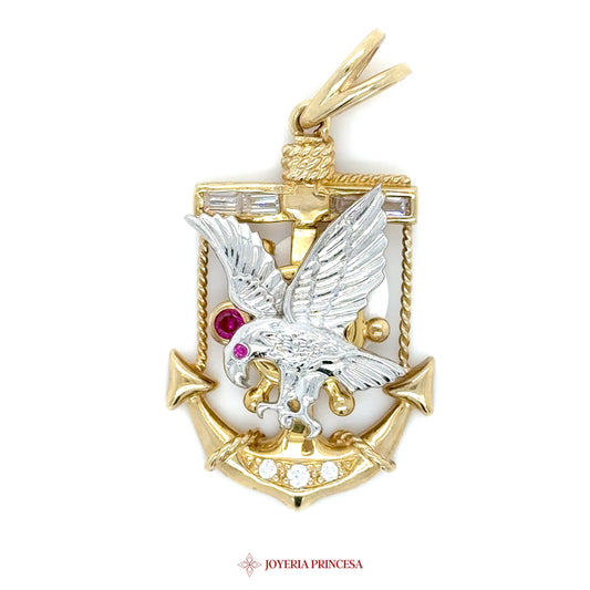 10K Eagle Pendant with Ruby Accents and Anchor Motif