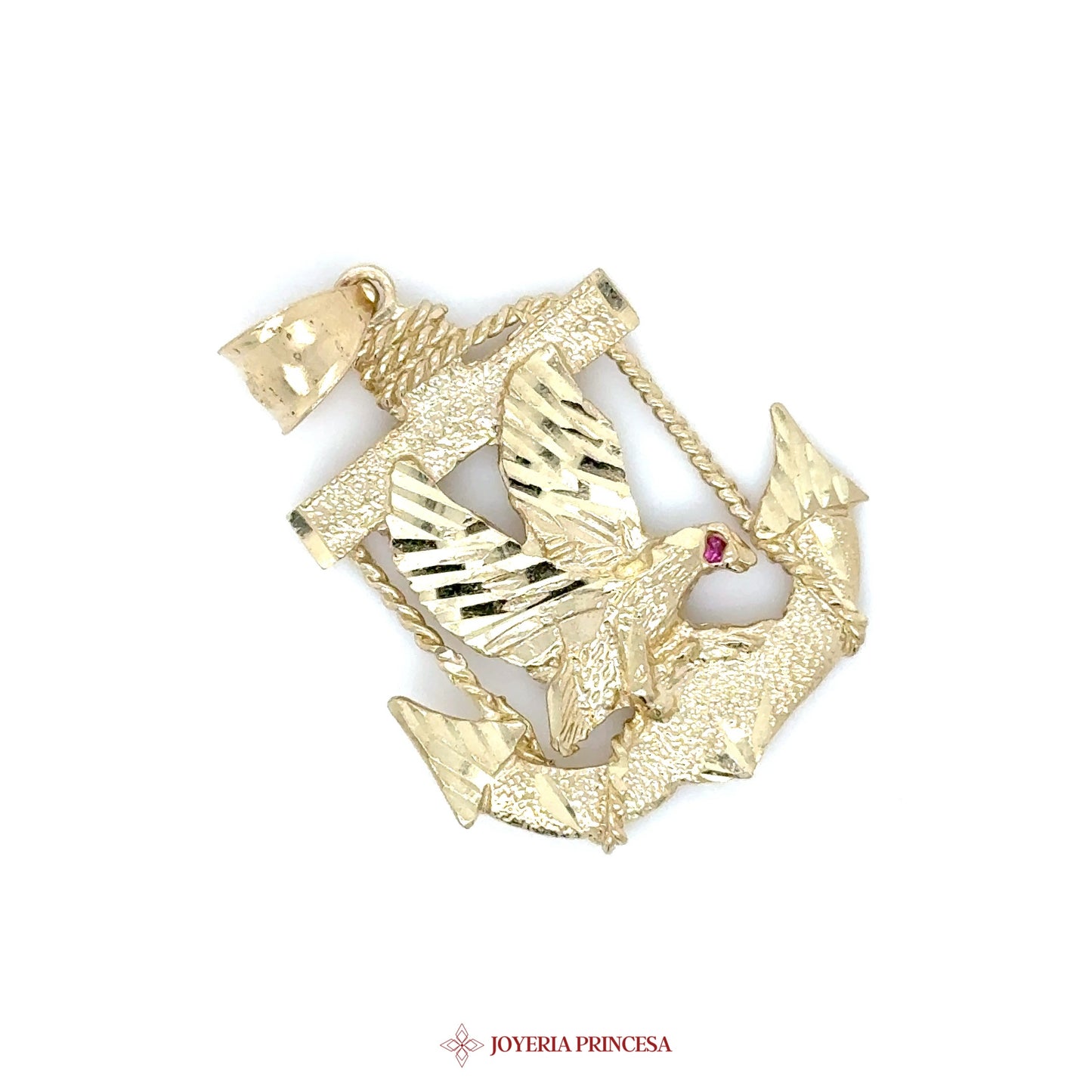 10K Pendant with Dove and Anchor Motif, Ruby Accent