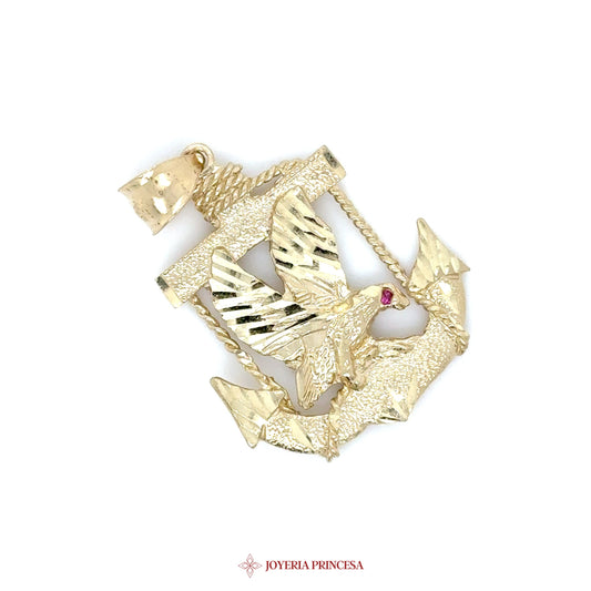10K Pendant with Dove and Anchor Motif, Ruby Accent