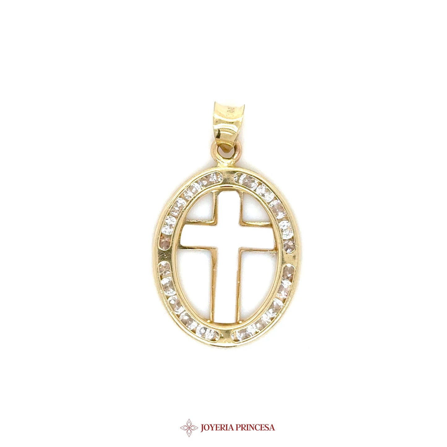 10K Gold Cross Pendant with Simulated Stones