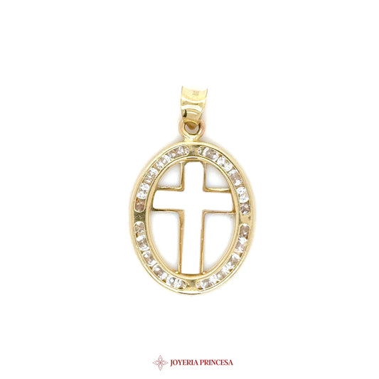 10K Gold Cross Pendant with Simulated Stones