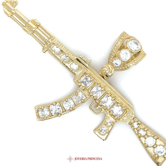 10K Gold Pendant AK-47 with CZ Stones