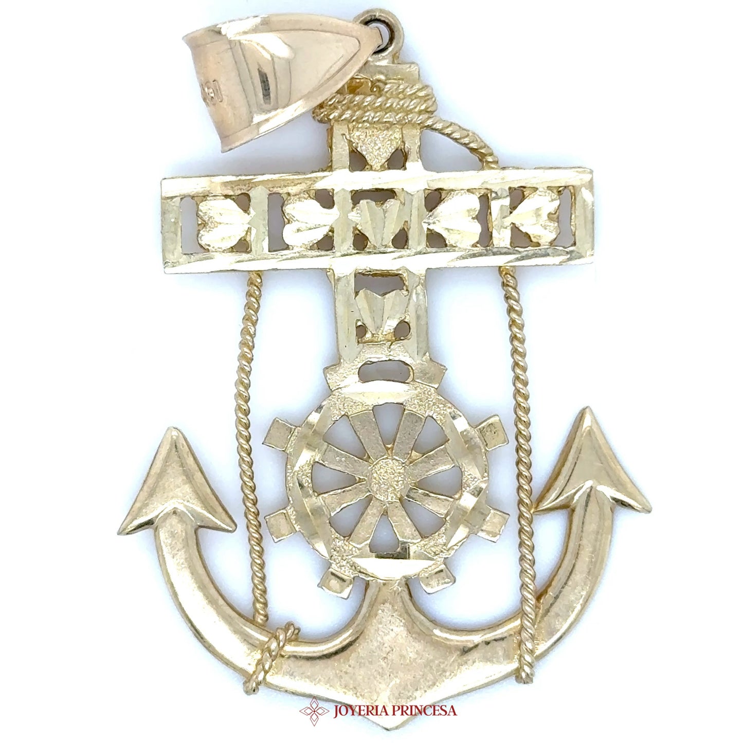 10K Gold Nautical Anchor Pendant with Cross and Wheel Motif