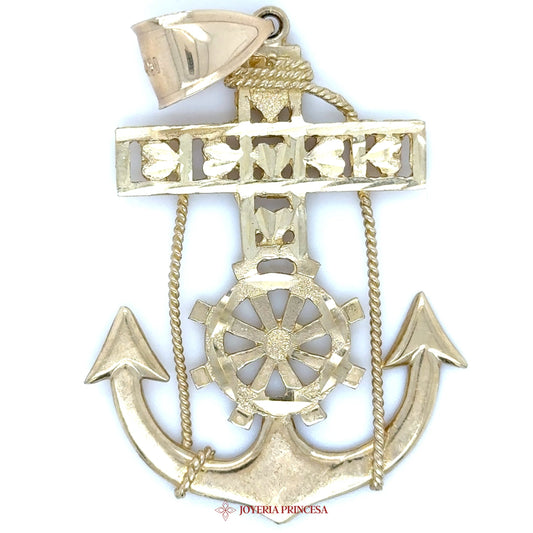 10K Gold Nautical Anchor Pendant with Cross and Wheel Motif