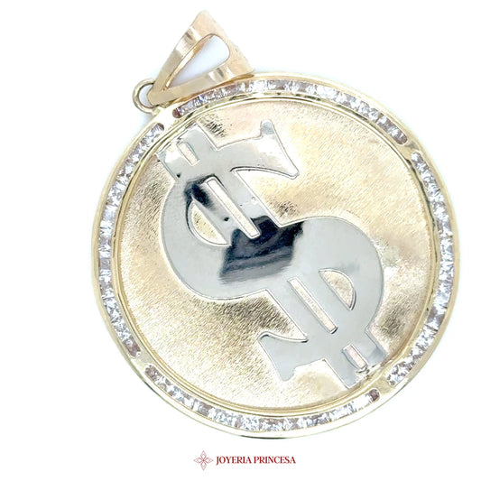 10K Gold Dollar Sign Pendant with CZ Accents