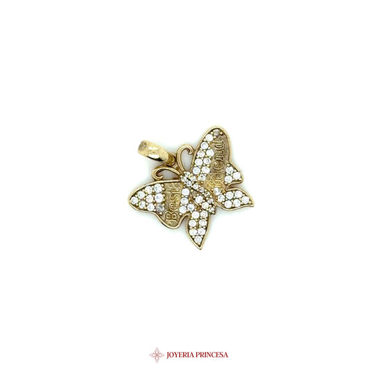 10K Butterfly Pendant with Best Friend Inscription and CZ Stones