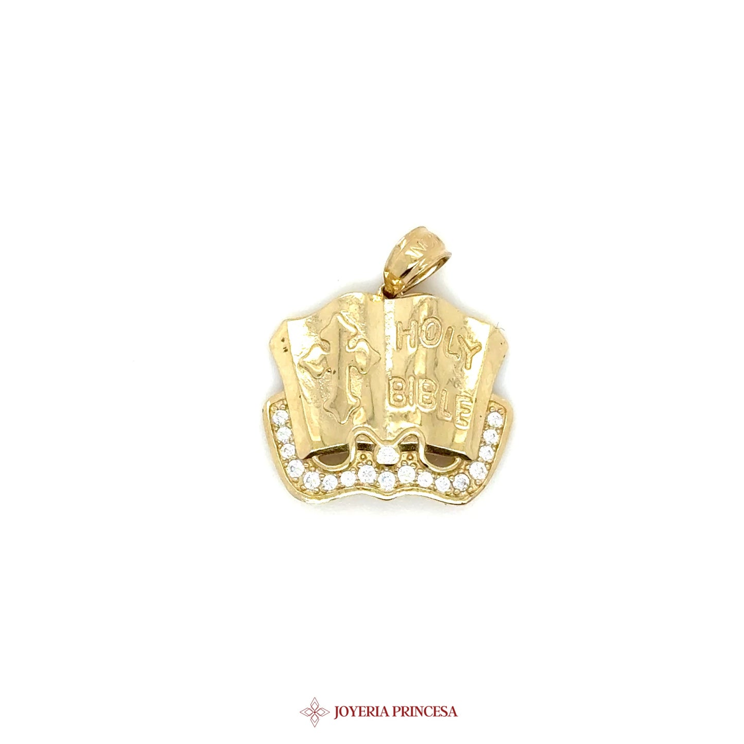 10K Gold Holy Bible Pendant with CZ Accents