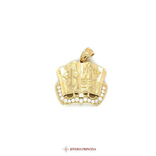 10K Gold Holy Bible Pendant with CZ Accents