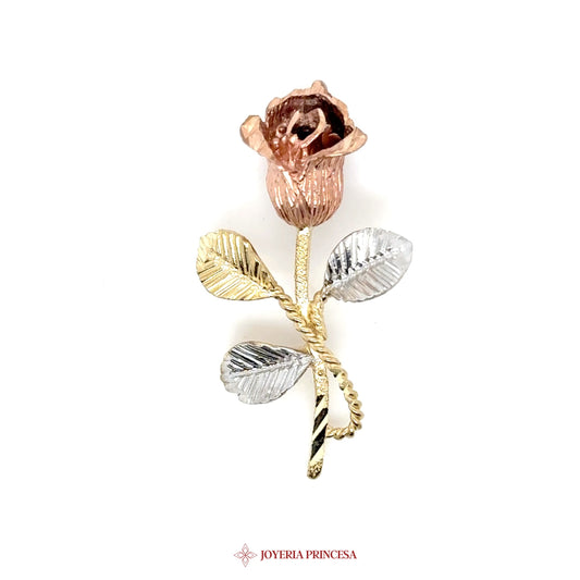 10K Rose Pendant with Gold and Silver Leaves