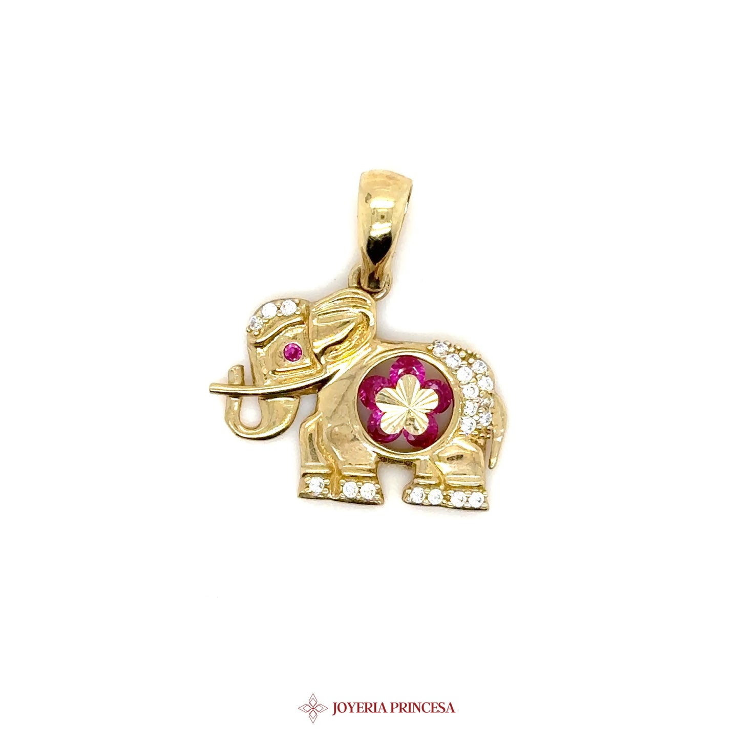 10K Gold Elephant Pendant with Ruby & CZ Accents