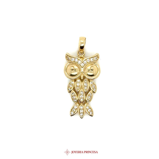 10K Gold Owl Pendant with Simulated Stones