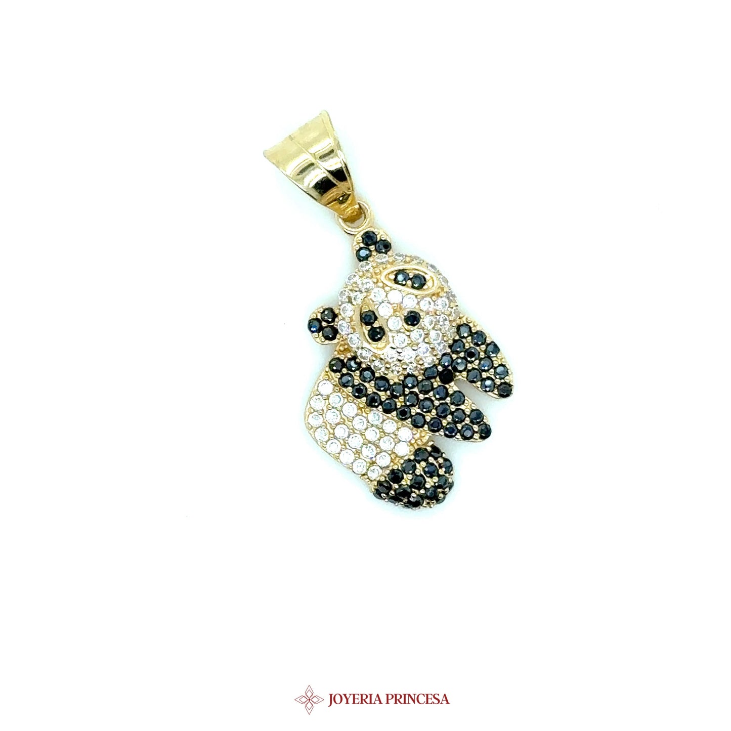 10K Gold Panda Pendant with Black and White Stones
