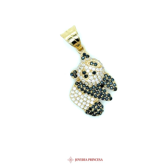 10K Gold Panda Pendant with Black and White Stones