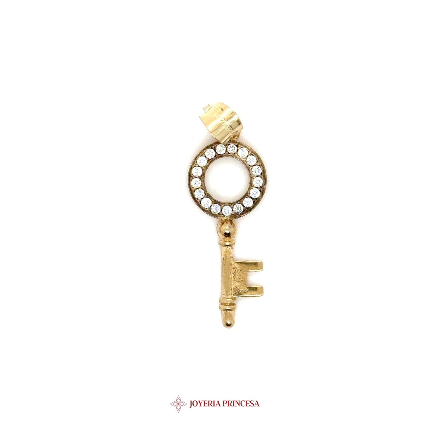 10K Gold Key Pendant with CZ Circle Motif