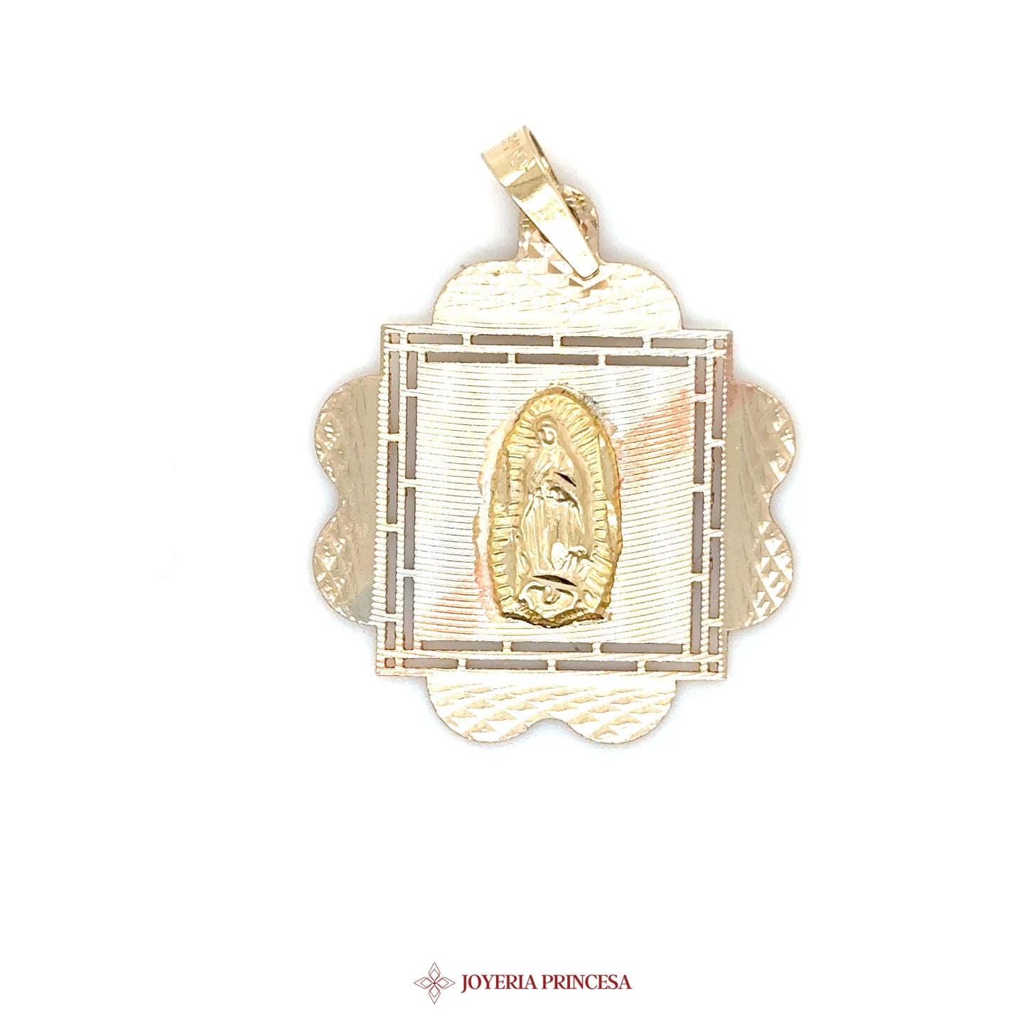 10K Virgen de Guadalupe Pendant with Scalloped Frame