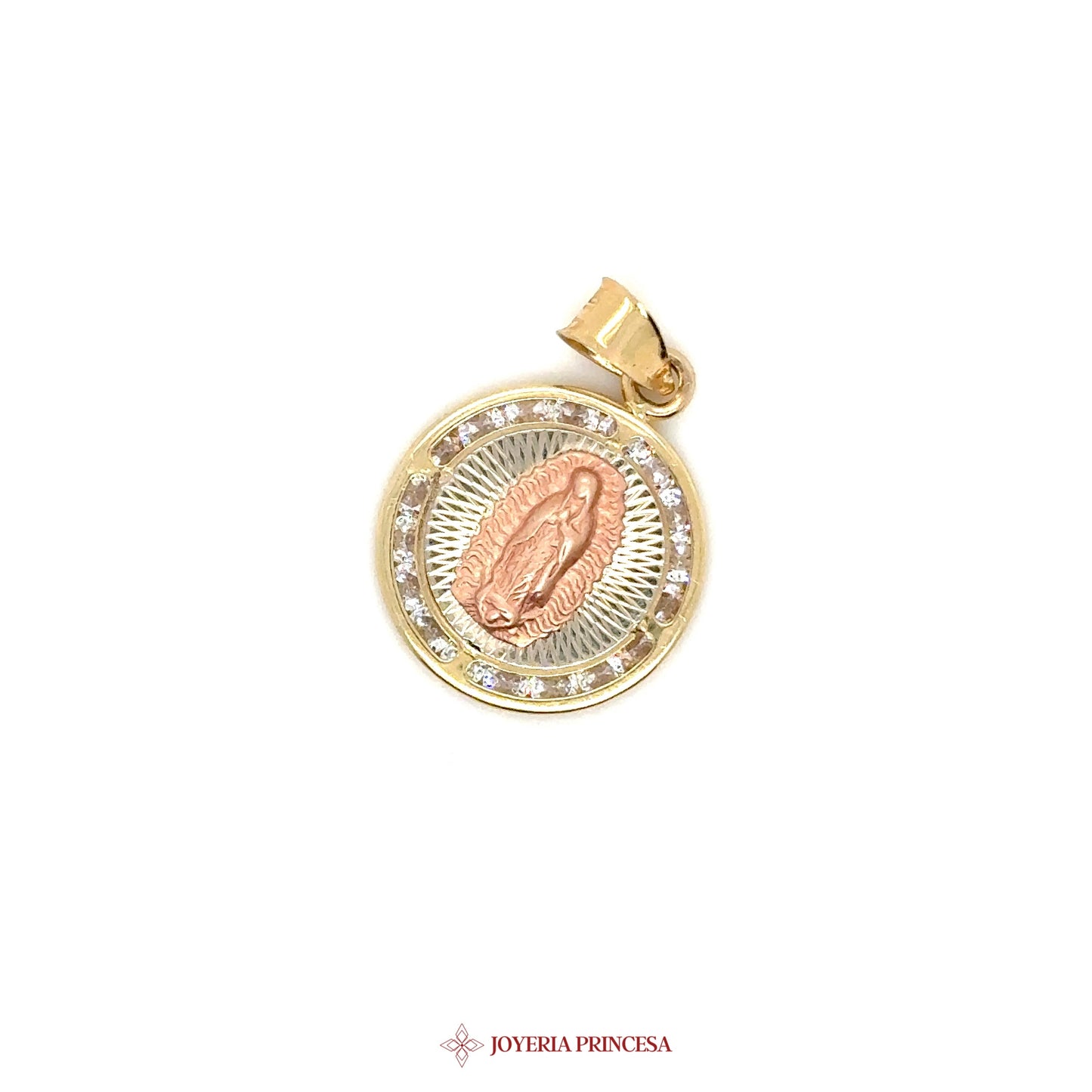 10K Pendant Virgen de Guadalupe with Simulated Stones