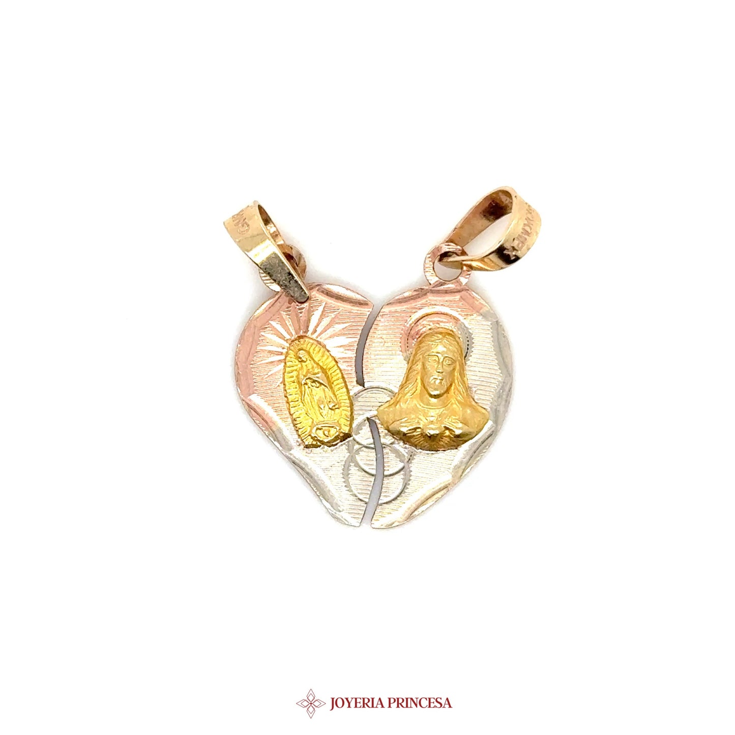 10K Pendant Virgen de Guadalupe Heart with Mary Motif