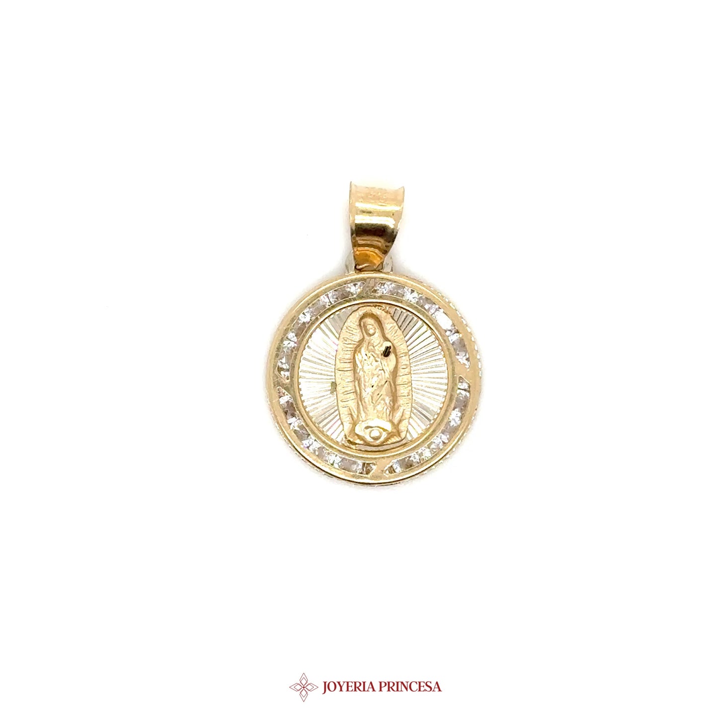 10K Virgen de Guadalupe Pendant with Simulated Diamonds