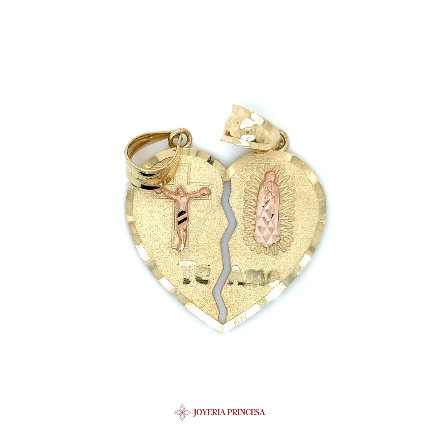 10K Pendant Virgen de Guadalupe Heart with Cross Motif