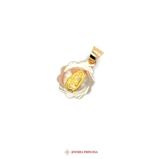 10K Virgen de Guadalupe Pendant with Floral Motif