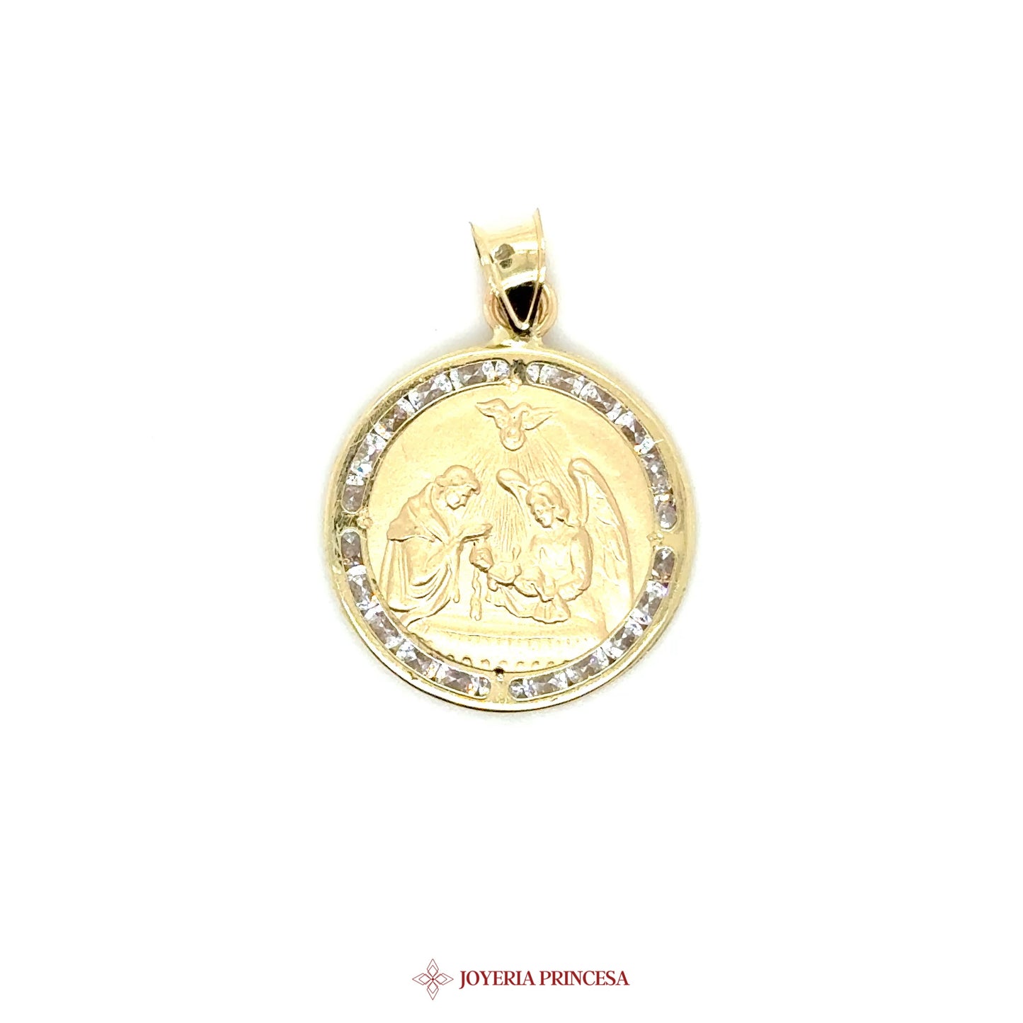 10K Pendant Bautizo with Virgen de Guadalupe Motif and CZ Stones