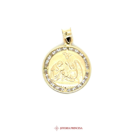 10K Pendant Bautizo with Virgen de Guadalupe Motif and CZ Stones