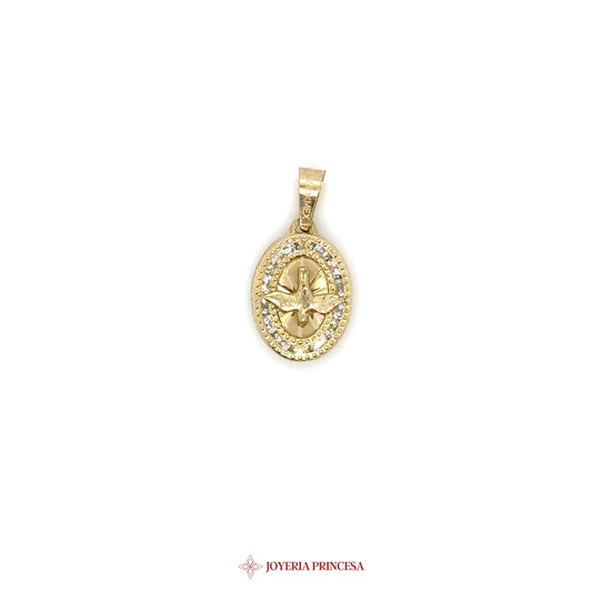 10K Oval Virgen de Guadalupe Pendant with CZ Accents