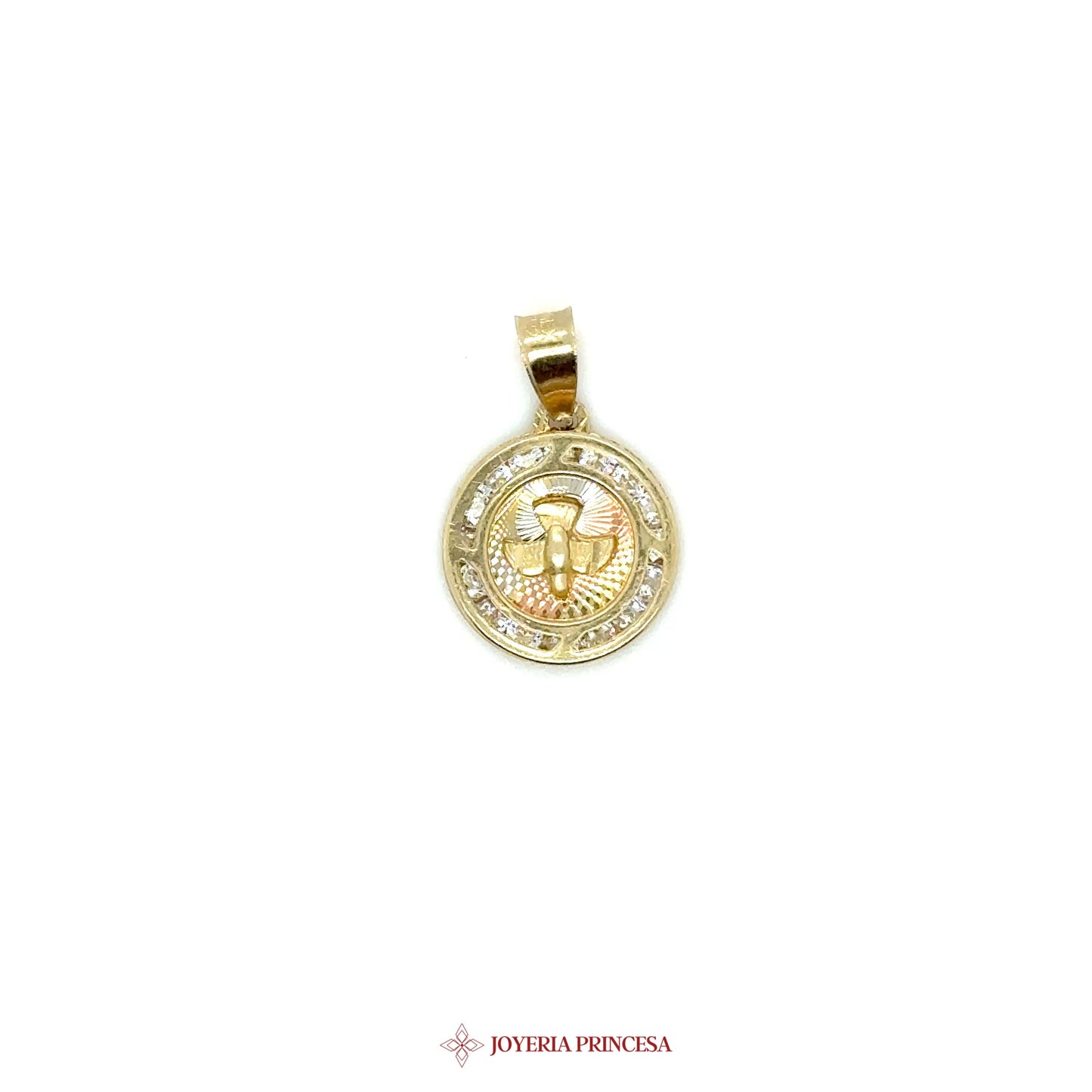 10K Pendant Bautizo with Virgen de Guadalupe Motif and CZ Accents