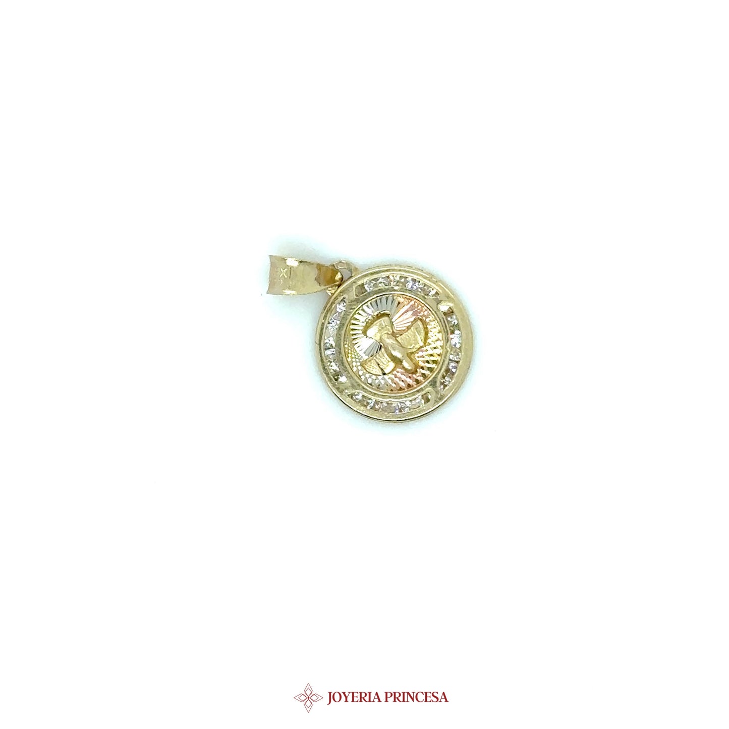 10K Gold Religious Bautizo Pendant with CZ Stones