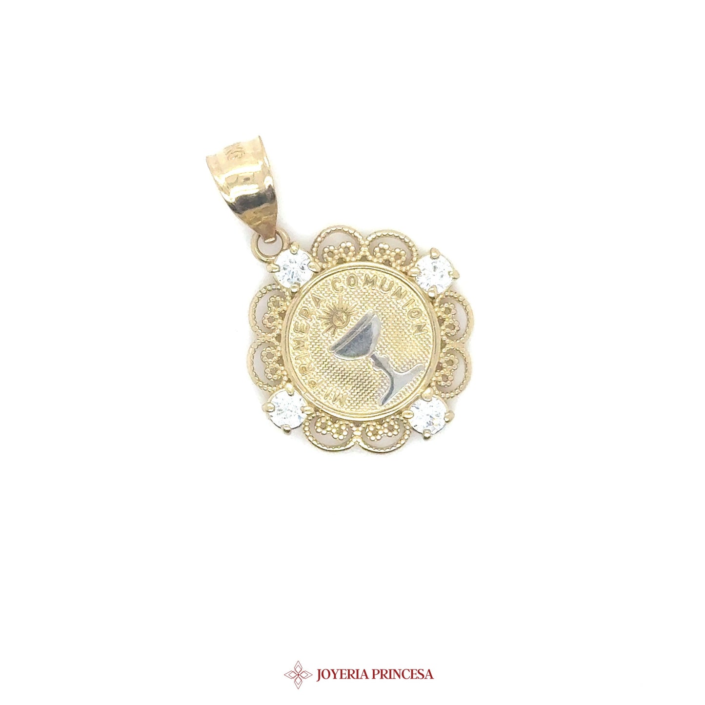 10K Pendant Primera Comunión Chalice with CZ Accents
