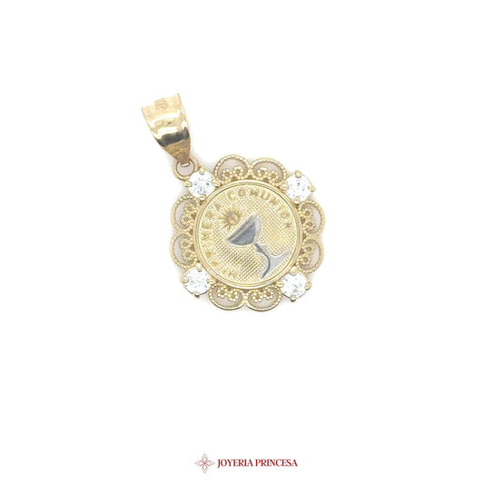 10K Pendant Primera Comunión Chalice with CZ Accents