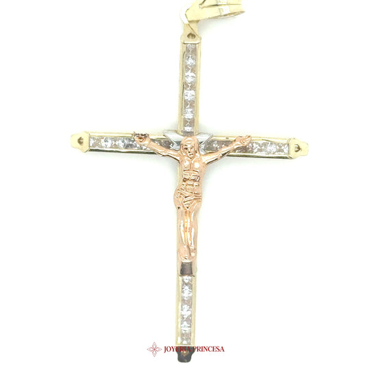 10K Gold Jesus Pendant with Clear Stones