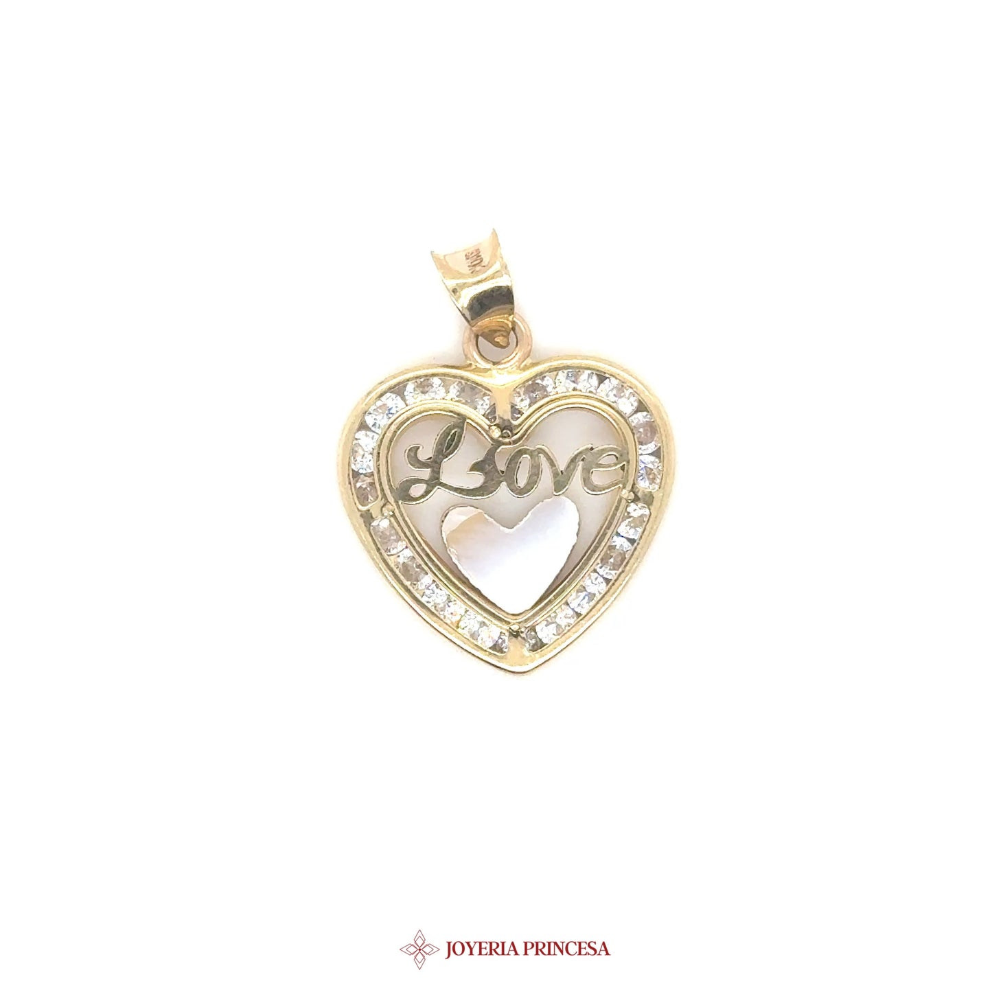 10K Heart Love Pendant with CZ Stones