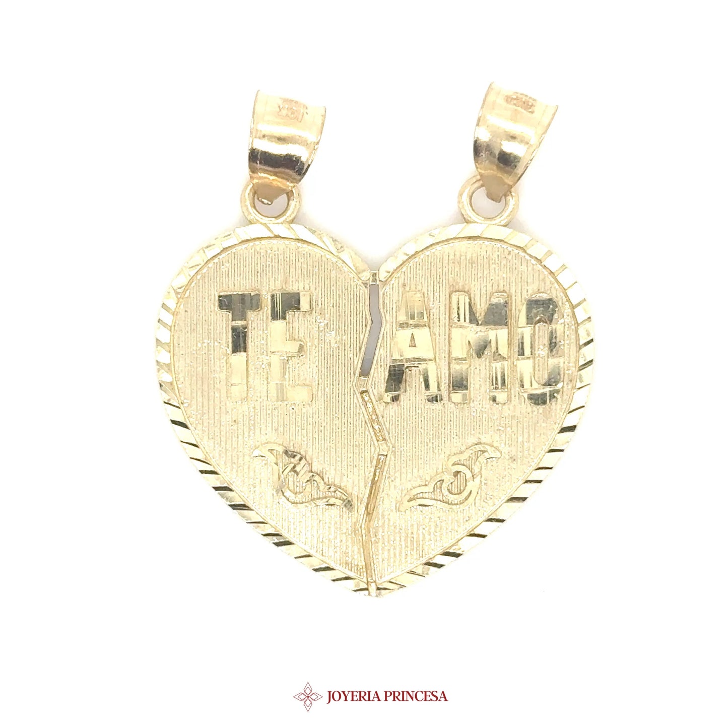 10K Heart Pendant 'TE AMO' with Engraved Design