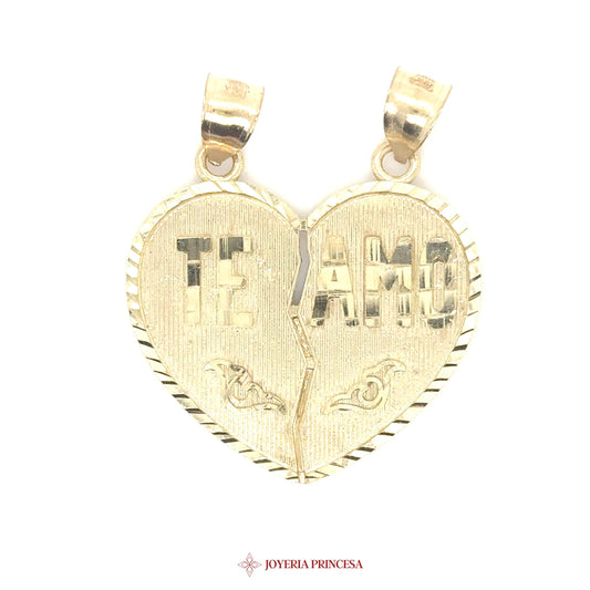 10K Heart Pendant 'TE AMO' with Engraved Design