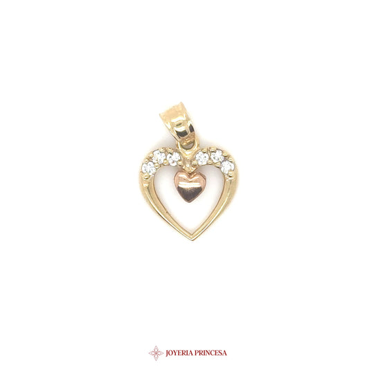10K Heart Pendant with CZ Stones and Inner Heart Motif