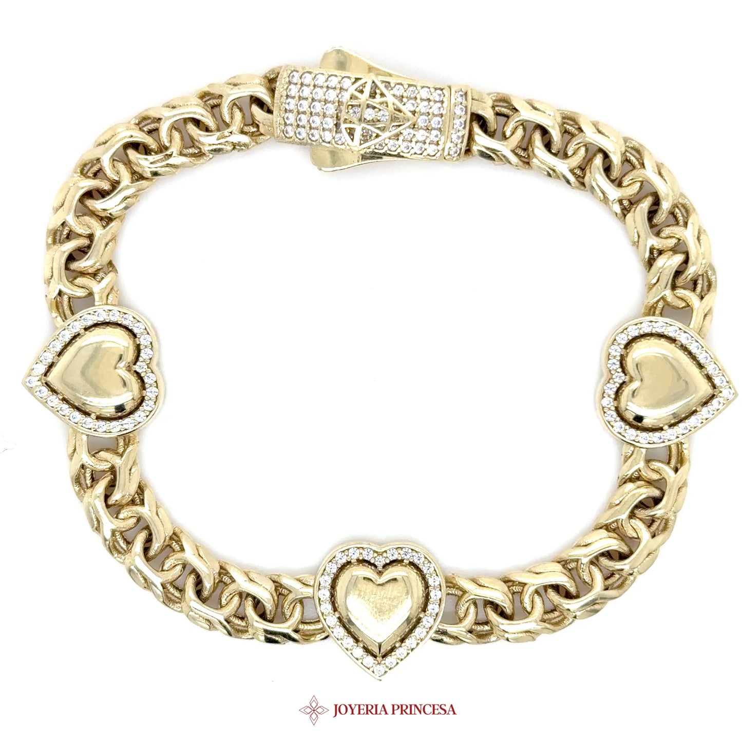 10K Chino Link Heart Bracelet in 10K Gold with Sparkling Accents