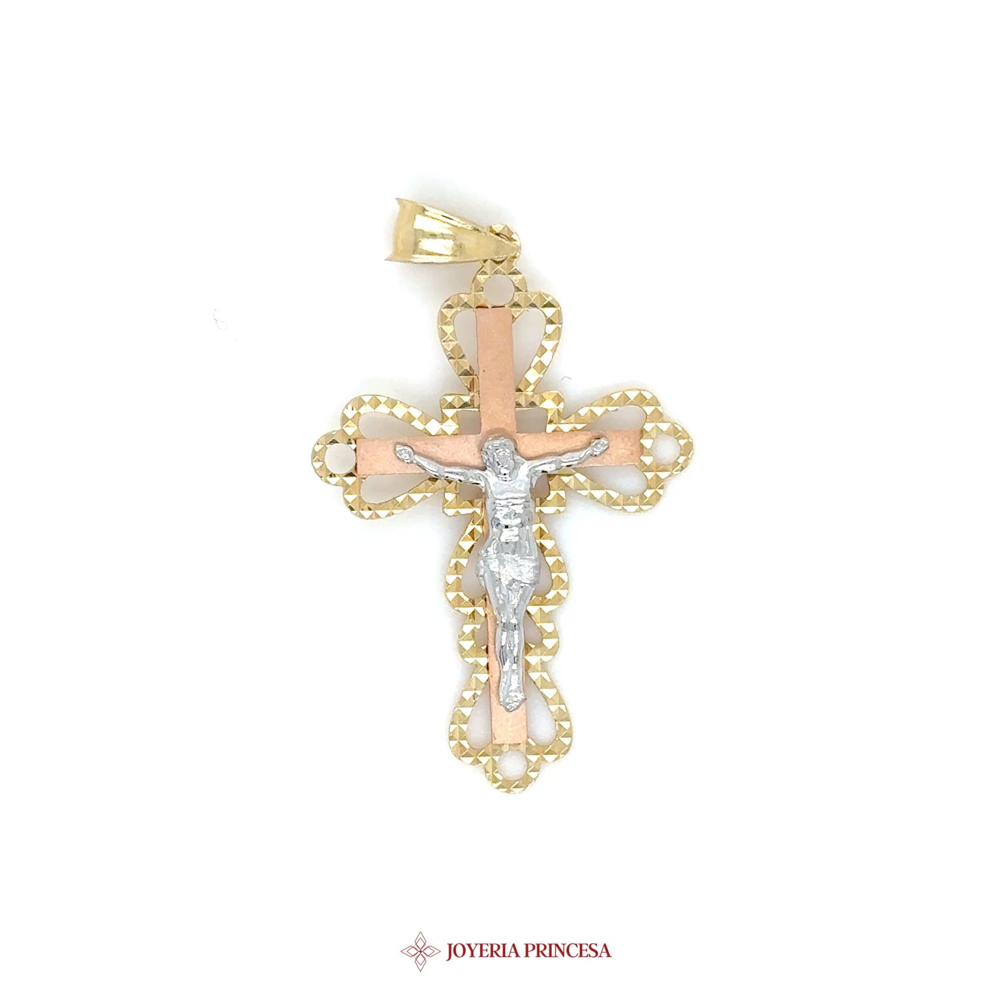 14K Gold and Silver Cross Pendant with Intricate Design