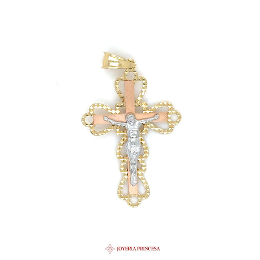 14K Gold and Silver Cross Pendant with Intricate Design
