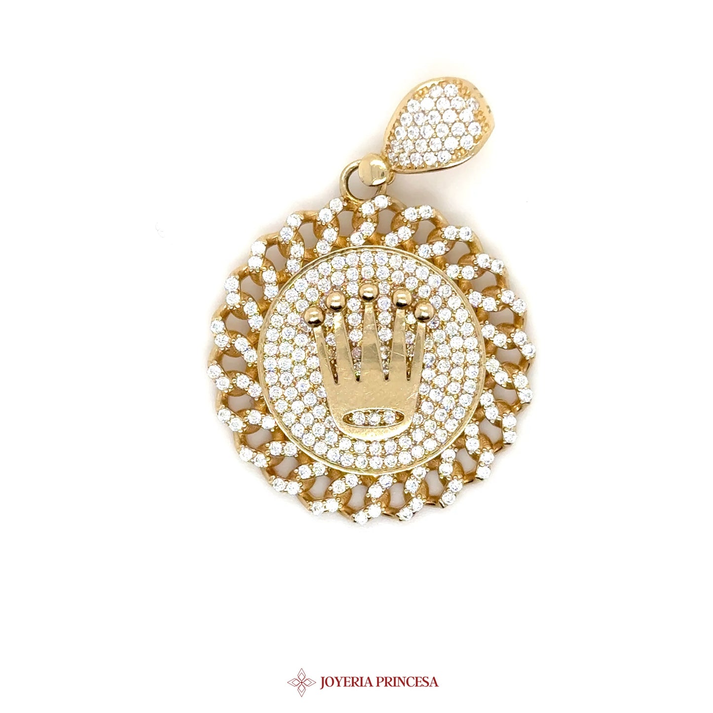 14K Gold Crown Motif Pendant with CZ Stones